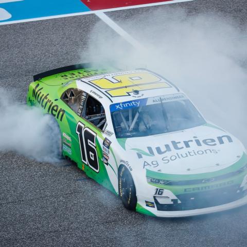 Kaulig Racing's A.J. Allmendinger does a burnout after winning the Pit Boss 250 NASCAR Xfinity Series race at Circuit of The Americas on Saturday, capping a doubleheader at the famed 3.41-mile circuit.