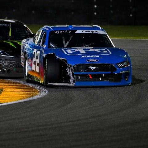 Defending Xfinity Series champ and current points leader Austin Cindric (22) managed a second place finish despite an early race tangle with A.J. Allmendinger at the season's only road course race to date, at Daytona in February. Cindric is one of the pre-race favorites to win Saturday's Pit Boss 250 at Circuit of The Americas.  
