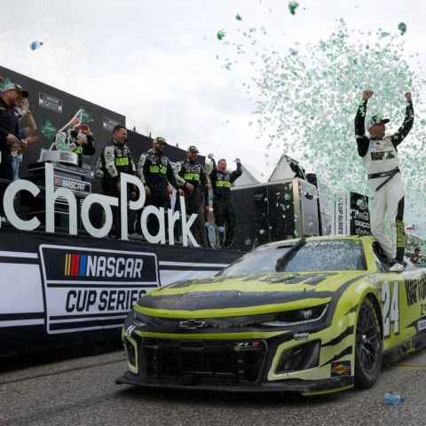 William Byron of Hendrick Motorsports celebrates his second win of the season in Victory Lane following Sunday’s NASCAR Cup Series EchoPark Automotive Grand Prix at Circuit of The Americas outside of Austin, Texas.