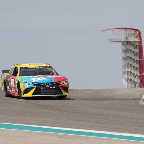 Toyota Racing driver Kyle Busch turns laps in a show car during a NASCAR at COTA production day on Monday, April 19, 2021, ahead of next month's NASCAR at COTA weekend at the fame Circuit of The Americas.