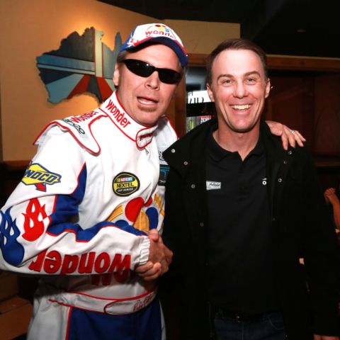 Ricky Bobby impersonator David Babcock (left) will entertain race fans at Circuit of The Americas (COTA) March 24-26 as NASCAR drivers such as Kevin Harvick (right) are in Austin, Texas for the three-day EchoPark Automotive Grand Prix NASCAR tripleheader race weekend.