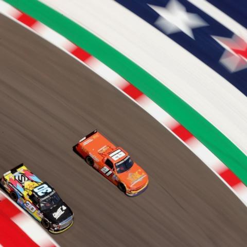 Zane Smith (21) drove his GMR Chevy to the fastest speed during Friday practice for the Toyota Tundra 225 NASCAR Camping World Truck Series race at Circuit of The Americas. 