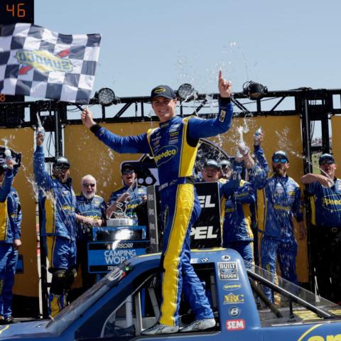 Zane Smith weaved through a late-race wreck that took out the top three contenders in double-overtime to claim the checkered flag in the XPEL 225 Camping World Truck Series race at Circuit of The Americas.